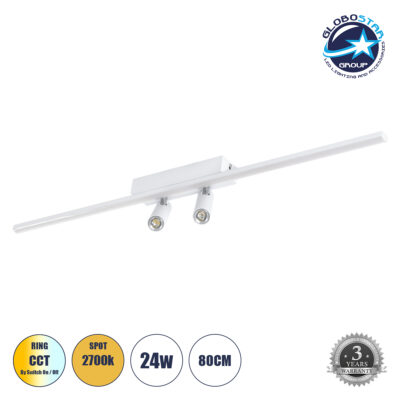 LEDTM® BARETTI 61227 Μοντέρνο Φωτιστικό Οροφής LED 24W 2688lm 160° & 45° AC 220-240V IP20 Ρυθμιζόμενο Λευκό CCT με On/Off 2700K/4500K/6000K - Lumileds SMD Chip - Λευκό Ματ - Μ80 x Π5 x Υ15cm - 3 Χρόνια Εγγύηση
