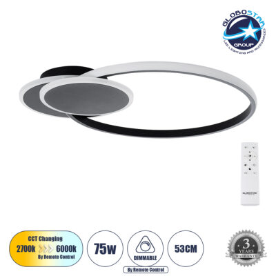 LEDTM® CIRCUO 61229 Μοντέρνο Φωτιστικό Οροφής LED 75W 8400lm 360° AC 220-240V IP20 Ρυθμιζόμενο Λευκό CCT με Χειριστήριο από 2700K έως 6000K Dimmable - Lumileds SMD Chip - Μαύρο Ματ - Μ53 x Π42.5 x Υ9cm - 3 Χρόνια Εγγύηση