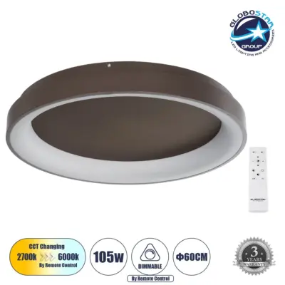 LEDTM® SALEM 61240 Μοντέρνο Φωτιστικό Οροφής LED 105W 12075lm 120° AC 220-240V IP20 Ρυθμιζόμενο Λευκό CCT με Χειριστήριο από 2700K έως 6000K Dimmable - Lumileds SMD Chip - Καφέ Ματ - Μ60 x Π60 x Υ9.5cm - 3 Χρόνια Εγγύηση