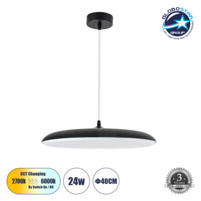 LEDTM® BARON 61254 Μοντέρνο Κρεμαστό Φωτιστικό Οροφής LED 24W 2880lm 120° AC 220-240V IP20 Ρυθμιζόμενο Λευκό CCT με On/Off 2700K/4500K/6000K - Lumileds SMD Chip - Μαύρο Ματ - Μ40 x Π40 x Υ10cm - 3 Χρόνια Εγγύηση