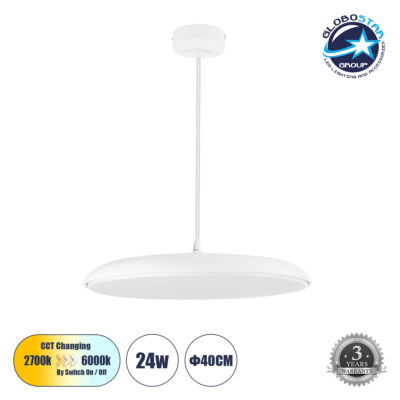 LEDTM® BARON 61255 Μοντέρνο Κρεμαστό Φωτιστικό Οροφής LED 24W 2880lm 120° AC 220-240V IP20 Ρυθμιζόμενο Λευκό CCT με On/Off 2700K/4500K/6000K - Lumileds SMD Chip - Λευκό Ματ - Μ40 x Π40 x Υ10cm - 3 Χρόνια Εγγύηση