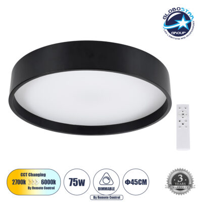 LEDTM® NARNIA 61257 Μοντέρνο Φωτιστικό Οροφής LED 75W 8625lm 120° AC 220-240V IP20 Ρυθμιζόμενο Λευκό CCT με Χειριστήριο από 2700K έως 6000K Dimmable - Lumileds SMD Chip - Μαύρο Ματ - Μ45 x Π45 x Υ8cm - 3 Χρόνια Εγγύηση