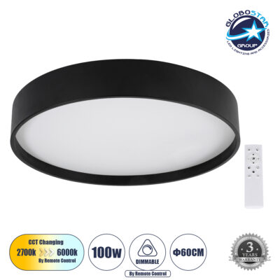 LEDTM® NARNIA 61259 Μοντέρνο Φωτιστικό Οροφής LED 100W 11500lm 120° AC 220-240V IP20 Ρυθμιζόμενο Λευκό CCT με Χειριστήριο από 2700K έως 6000K Dimmable - Lumileds SMD Chip - Μαύρο Ματ - Μ60 x Π60 x Υ10cm - 3 Χρόνια Εγγύηση