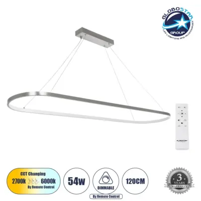LEDTM® BOLIVAR 61273 Μοντέρνο Κρεμαστό Φωτιστικό Οροφής LED 54W 6210lm 360° AC 220-240V IP20 Ρυθμιζόμενο Λευκό CCT με Χειριστήριο από 2700K έως 6000K Dimmable - Lumileds SMD Chip - Νίκελ Βούρτσας - Μ120 x Π30 x Υ2cm - 3 Χρόνια Εγγύηση