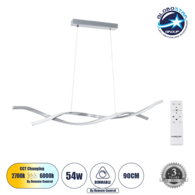 LEDTM® MORALES 61277 Μοντέρνο Κρεμαστό Φωτιστικό Οροφής LED 54W 6048lm 300° AC 220-240V IP20 Ρυθμιζόμενο Λευκό CCT με Χειριστήριο από 2700K έως 6000K Dimmable - Lumileds SMD Chip - Νίκελ Βούρτσας - Μ90 x Π14 x Υ14cm - 3 Χρόνια Εγγύηση