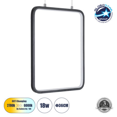 LEDTM® NEROBA 61302 Μοντέρνο Κρεμαστό Φωτιστικό Οροφής LED 18W 1980lm 360° AC 220-240V IP20 Ρυθμιζόμενο Λευκό CCT με On/Off 2700K/4500K/6000K - Lumileds SMD Chip - Μαύρο Ματ - Μ29 x Π2 x Υ36cm - 3 Χρόνια Εγγύηση