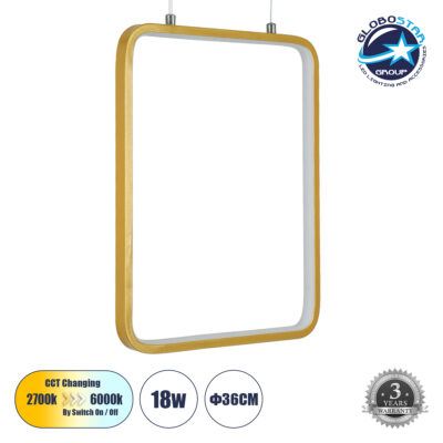 LEDTM® NEROBA 61305 Μοντέρνο Κρεμαστό Φωτιστικό Οροφής LED 18W 1980lm 360° AC 220-240V IP20 Ρυθμιζόμενο Λευκό CCT με On/Off 2700K/4500K/6000K - Lumileds SMD Chip - Χρυσό Βούρτσας - Μ29 x Π2 x Υ36cm - 3 Χρόνια Εγγύηση