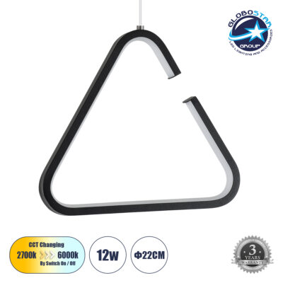 LEDTM® CEROBA 61307 Μοντέρνο Κρεμαστό Φωτιστικό Οροφής LED 12W 1320lm 360° AC 220-240V IP20 Ρυθμιζόμενο Λευκό CCT με On/Off 2700K/4500K/6000K - Lumileds SMD Chip - Μαύρο Ματ - Μ22 x Π2 x Υ22cm - 3 Χρόνια Εγγύηση