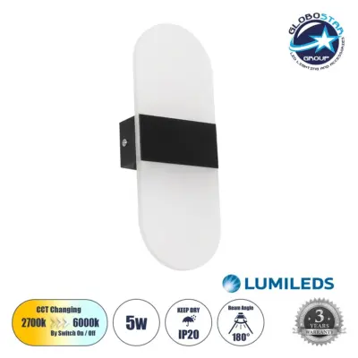 LEDTM® RARE 61337 Μοντέρνο Φωτιστικό Τοίχου - Απλίκα LED 5W 600lm 180° AC 220-240V IP20 Ρυθμιζόμενο Λευκό CCT με On/Off 2700K/4500K/6000K - Lumileds SMD Chip - Μαύρο Ματ - Μ10 x Π4 x Υ27cm - 3 Χρόνια Εγγύηση