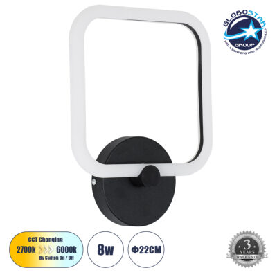 LEDTM® ELIZA 61343 Μοντέρνο Φωτιστικό Τοίχου - Απλίκα LED 8W 960lm 360° AC 220-240V IP20 Ρυθμιζόμενο Λευκό CCT με On/Off 2700K/4500K/6000K - Lumileds SMD Chip - Μαύρο Ματ - Μ22 x Π5 x Υ28.5cm - 3 Χρόνια Εγγύηση