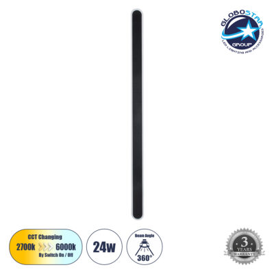 LEDTM® HOUSTON 61349 Μοντέρνο Φωτιστικό Τοίχου - Απλίκα LED 24W 2880lm 360° AC 220-240V IP20 Ρυθμιζόμενο Λευκό CCT με On/Off 2700K/4500K/6000K - Lumileds SMD Chip - Μαύρο Ματ - Μ6 x Π3 x Υ100cm - 3 Χρόνια Εγγύηση