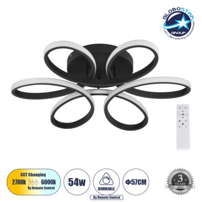 LEDTM® MARGARET 61400 Μοντέρνο Φωτιστικό Οροφής LED 54W 6210lm 360° AC 220-240V IP20 Ρυθμιζόμενο Λευκό CCT με Χειριστήριο από 2700K έως 6000K Dimmable - Lumileds SMD Chip - Μαύρο Ματ - Μ57 x Π57 x Υ12cm - 3 Χρόνια Εγγύηση