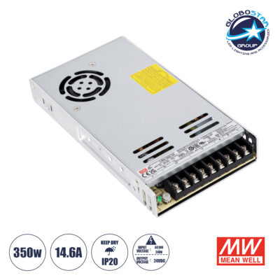 LEDTM® MEANWELL-LRS350-24 61531 Τροφοδοτικό/Μετασχηματιστής Class II PELV 350W 14.6A DC 24V IP20 - AC 220-240V σε DC 24V / Ρυθμιζόμενo από DC 21.6V έως DC 28.8V - Μ21.5 x Π11.5 x Υ3cm - 3 Χρόνια Εγγύηση