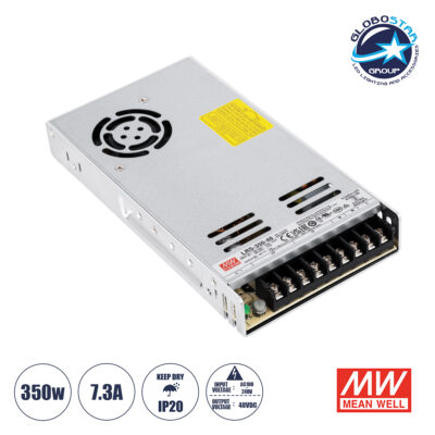 LEDTM® MEANWELL-LRS350-48 61532 Τροφοδοτικό/Μετασχηματιστής Class II PELV 350W 7.3A DC 48V IP20 - AC 220-240V σε DC 48V / Ρυθμιζόμενo από DC 43.2V έως DC 52.8V - Μ21.5 x Π11.5 x Υ3cm - 3 Χρόνια Εγγύηση