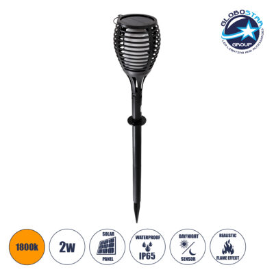 LEDTM® FIAMMA 61549 Αυτόνομο Ηλιακό Καρφωτό Φωτιστικό Κήπου LED SMD 2W 80lm με Ενσωματωμένη Μπαταρία 1500mAh - Φωτοβολταϊκό Πάνελ - Αισθητήρα Ημέρας-Νύχτας Φαναράκι Κήπου - Εφέ Φλόγας Διακοσμητικό - Αδιάβροχο IP65 - 1800K Φ10 x Υ55cm - 2 Χρόνια Εγγύηση