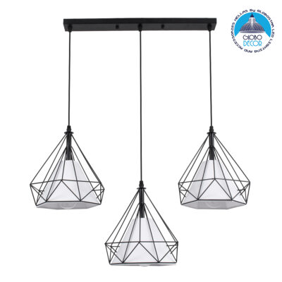 LEDTM® EIFFEL 61569 Vintage Κρεμαστό Φωτιστικό Οροφής με Ντουί 3 x E27 AC 220-240V IP20 - Μαύρο & Λευκό - Μ68 x Π25 x Υ130cm