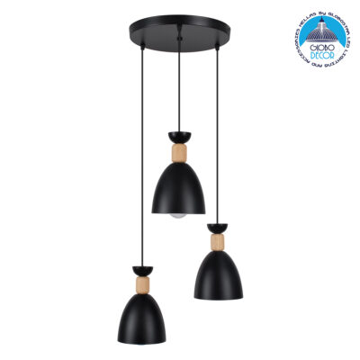 LEDTM® AVA 61572 Μοντέρνο Κρεμαστό Φωτιστικό Οροφής με Ντουί 3 x E27 AC 220-240V IP20 - Μαύρο & Μπεζ - Μ35 x Π35 x Υ130cm