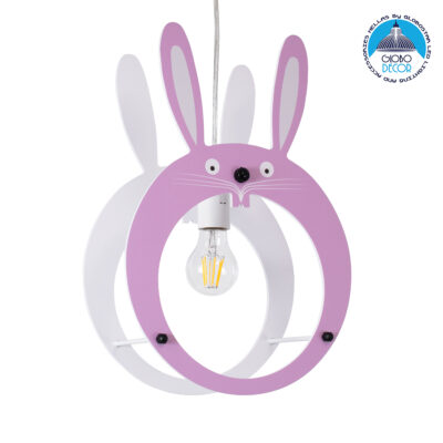 LEDTM® BUNNY 61577 Παιδικό Κρεμαστό Φωτιστικό Οροφής με Ντουί 1 x E27 AC 220-240V IP20 - Ροζ & Λευκό - Μ27.2 x Π15.5 x Υ40cm