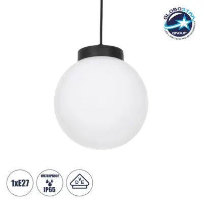 LEDTM® AGROS 61591 Μοντέρνο Κρεμαστό Φωτιστικό Οροφής με Ντουί 1 x E27 AC 220-240V IP65 - Λευκό & Μάυρο - Μ20 x Π20 x Υ22cm