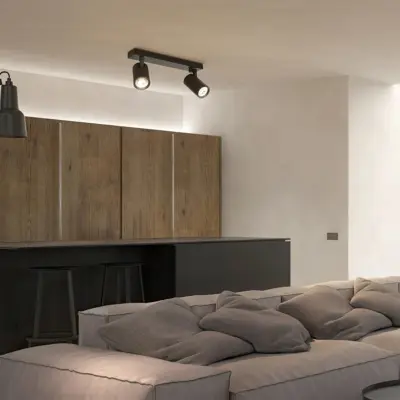 kelvo® SPOTA KLV-101-0136 Κινούμενο Φωτιστικό Σποτ Οροφής για 2 Λάμπες MR16 με Ντουί GU10 AC 220-240V IP20 - Μαύρο Ματ - Μ30 x Π6 x Υ14.5cm