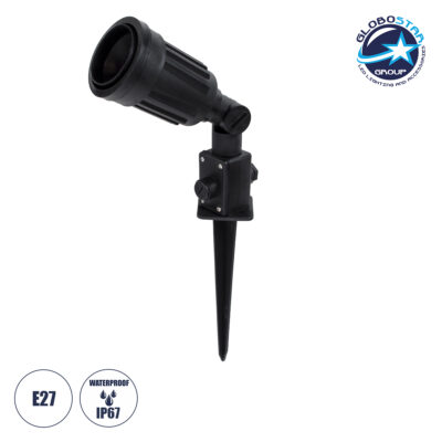 LEDTM® GRASEDO 61613 Καρφωτή Βάση Κήπου με Ντουί E27 για Λάμπα Σποτ PAR38 - Αδιάβροχη IP67 - Υψηλής Αντοχής ABS - VDE Certified - Φ7.6 x Υ43.5cm - Μαύρο - 5 Years Warranty