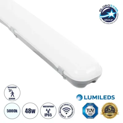 LEDTM® SMARTGROUP 61702 Γραμμικό Βιομηχανικό Φωτιστικό Tri-Proof Τεχνολογίας Smart Group Linkable Control System 2.4Ghz με Αισθητήρα Κίνησης Microwave LED 48W 5760lm 120° AC 220-240V Αδιάβροχο IP65 Φυσικό Λευκό 5000K - Lumileds SMD Chip & TÜV SÜD Driver - Μ120 x Π10.5 x Υ8cm - 5 Χρόνια Εγγύηση