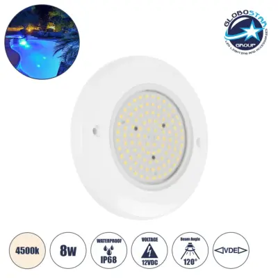 LEDTM® POOLARTY 61715 Υποβρύχιο Φωτιστικό για Σιντριβάνια/Πισίνες LED 8W 640lm 120° DC 12V Αδιάβροχο IP68 Φυσικό Λευκό 4500K Dimmable - Bridgelux SMD Chip - 1m VDE Rubber Καλώδιο - Μ13 x Π13 x Υ2cm - 3 Χρόνια Εγγύηση