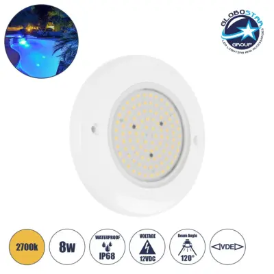 LEDTM® POOLARTY 61716 Υποβρύχιο Φωτιστικό για Σιντριβάνια/Πισίνες LED 8W 600lm 120° DC 12V Αδιάβροχο IP68 Θερμό Λευκό 2700K Dimmable - Bridgelux SMD Chip - 1m VDE Rubber Καλώδιο - Μ13 x Π13 x Υ2cm - 3 Χρόνια Εγγύηση