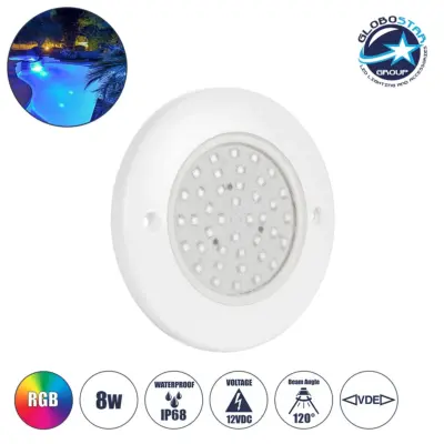 LEDTM® POOLARTY 61718 Υποβρύχιο Φωτιστικό για Σιντριβάνια/Πισίνες LED 8W 560lm 120° DC 12V Αδιάβροχο IP68 RGB Dimmable - Bridgelux SMD Chip - 1m VDE Rubber Καλώδιο - Μ13 x Π13 x Υ2cm - 3 Χρόνια Εγγύηση