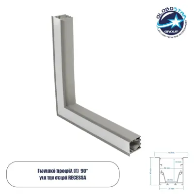 LEDTM® ALP-CORNER-SIDE90 RECESSA 61790 Χωνευτό Προφίλ Αλουμινίου Γωνία με Λευκό Γαλακτερό Πατητό Κάλυμμα για Ταινίες LED IP20 - Γκρι Ανθρακί Ματ - Μ30 x Π3.5 x Υ4cm