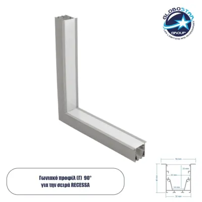 LEDTM® ALP-CORNER-IN90 RECESSA 61793 Χωνευτό Προφίλ Αλουμινίου Γωνία με Λευκό Γαλακτερό Πατητό Κάλυμμα για Ταινίες LED IP20 - Γκρι Ανθρακί Ματ - Μ30 x Π3.5 x Υ4cm