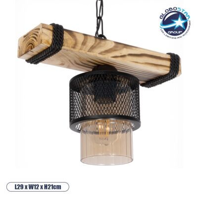 LEDTM® GLORA 201-0007 Vintage Κρεμαστό Φωτιστικό Οροφής με Ντουί 1 x E27 AC 220-240V IP20 - Μπεζ & Μαύρο - Μ29 x Π12 x Υ21cm