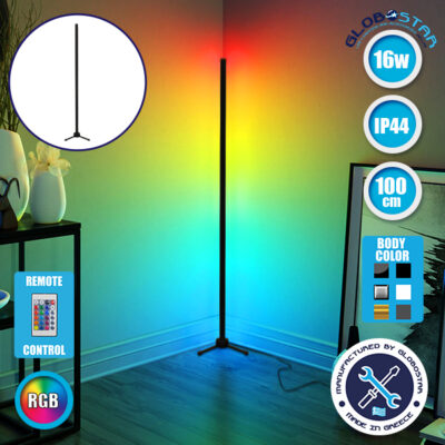 Μοντέρνο Minimal Επιδαπέδιο Μαύρο Φωτιστικό 100cm LED 16 Watt με Ασύρματο Χειριστήριο RF & Dimmer RGB Πολύχρωμο LEDTM ALIEN Design GLOBO-100-8