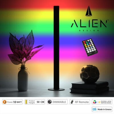LEDTM® ALIEN-DIVA-BLACK-50-9 ALIEN Design DIVA Μοντέρνο Minimal Nordic Μεταλλικό Φωτιστικό Επιτραπέζιο - Πορτατίφ - Λαμπατέρ Μαύρο LED 10W 1500lm με Ασύρματο Χειριστήριο RF & Dimmer IP20 Πολύχρωμο + CCT - RGBW + WW Μ3 x Π1.6 x Υ50cm