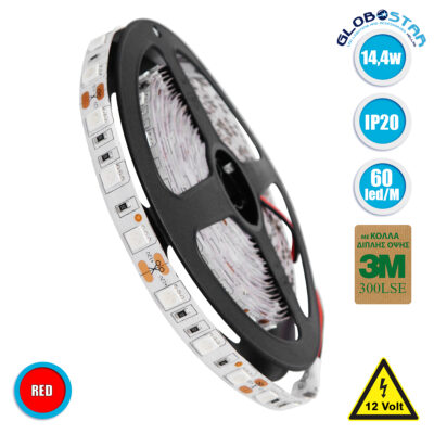 LEDTM® LUMAR 70024 Ταινία LED 14.4W/m 936lm/m 120° DC 12V IP20 60 x SMD5050 Chip/m Κόκκινο Dimmable - Sanan SMD Chip - Μ500 x Π1 x Υ0.2cm - Ρολό 5 Μέτρων - 5 Χρόνια Εγγύηση