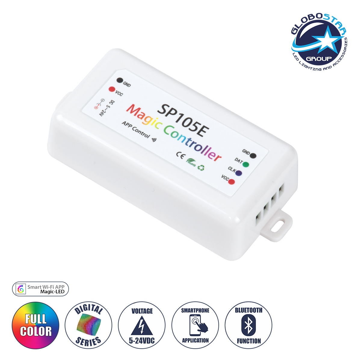 LEDTM® SP105E 70039 WiFi 2.4G Ψηφιακός Pixel Addressable Controller DC 5-12-24V IP20 - WiFi 2.4G - SPI/TTL Protocol 2048 IC - Μ8.5 x Π4.5 x Υ2.2cm - 2 Χρόνια Εγγύηση