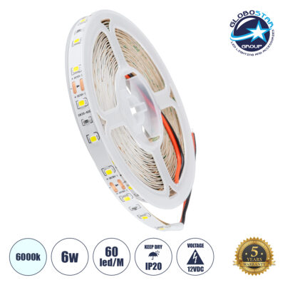 LEDTM® LILAC 70140 Ταινία LED 6W/m 660lm/m 120° DC 12V IP20 60 x SMD2835 Chip/m Ψυχρό Λευκό 6000K Dimmable - Sanan SMD Chip - Μ500 x Π0.8 x Υ0.1cm - Ρολό 5 Μέτρων - 5 Χρόνια Εγγύηση
