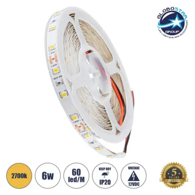 LEDTM® LILAC 70142 Ταινία LED 6W/m 540lm/m 120° DC 12V IP20 60 x SMD2835 Chip/m Θερμό Λευκό 2700K Dimmable - Sanan SMD Chip - Μ500 x Π0.8 x Υ0.1cm - Ρολό 5 Μέτρων - 5 Χρόνια Εγγύηση