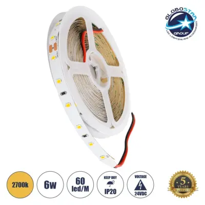 LEDTM® LILAC 70202 Ταινία LED 6W/m 540lm/m 120° DC 24V IP20 60 x SMD2835 Chip/m Θερμό Λευκό 2700K Dimmable - Sanan SMD Chip - Μ500 x Π0.8 x Υ0.1cm - Ρολό 5 Μέτρων - 5 Χρόνια Εγγύηση