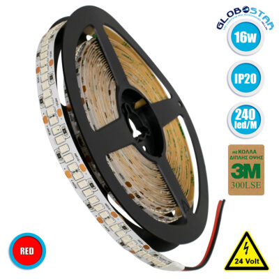 LEDTM® LUXA 70244 Ταινία LED 16W/m 1280lm/m 120° DC 24V IP20 240 x SMD2835 Chip/m Κόκκινο Dimmable - Sanan SMD Chip - Μ500 x Π1 x Υ0.2cm - Ρολό 5 Μέτρων - 5 Χρόνια Εγγύηση