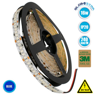 LEDTM® LUXA 70246 Ταινία LED 16W/m 1280lm/m 120° DC 24V IP20 240 x SMD2835 Chip/m Μπλε Dimmable - Sanan SMD Chip - Μ500 x Π1 x Υ0.2cm - Ρολό 5 Μέτρων - 5 Χρόνια Εγγύηση