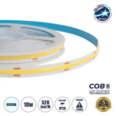 LEDTM® BEE 70350 Ταινία LED 10W/m 1100lm/m 120° DC 24V IP20 528 x COB Chip/m Ψυχρό Λευκό 6000K Dimmable - Sanan COB Chip - Μ500 x Π1 x Υ0.2cm - Ρολό 5 Μέτρων - 5 Χρόνια Εγγύηση