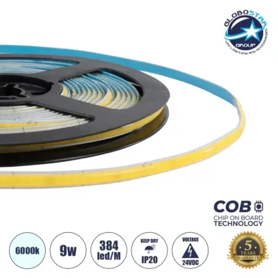 LEDTM® BEE 70355 Ταινία LED 9W/m 990lm/m 120° DC 24V IP20 384 x COB Chip/m Ψυχρό Λευκό 6000K Dimmable - Sanan COB Chip - Μ500 x Π0.5 x Υ0.2cm - Ρολό 5 Μέτρων - 5 Χρόνια Εγγύηση