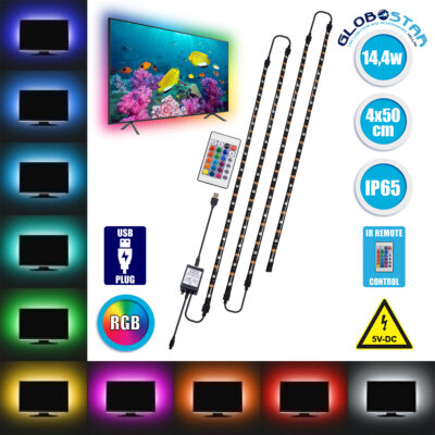 LEDTM® 70406 Σετ Ταινία TV Kit LED RGB SMD 5050 2m (4x50CM) 14.4W/2m 60LED/2m 1454lm/2m 120° USB DC 5V Οπίσθιου Κρυφού Φωτισμού για Τηλεόραση με Ασύρματο Τηλεχειριστήριο Αδιάβροχο IP65 RGB