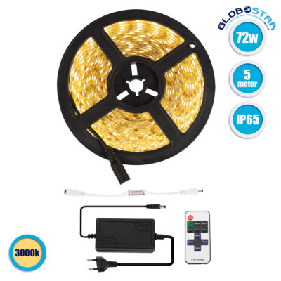 LEDTM® BRIGHTKIT 70412 Σετ Ταινίας με RF Ασύρματο Χειριστήριο & Τροφοδοτικό LED 72W 6480lm 120° AC 220-240V Αδιάβροχο IP65 300 x SMD5050 Chip Θερμό Λευκό 2700K Dimmable - Sanan SMD Chip - Μ500 x Π1 x Υ0.3cm - Ρολό 5 Μέτρων - 2 Χρόνια Εγγύηση