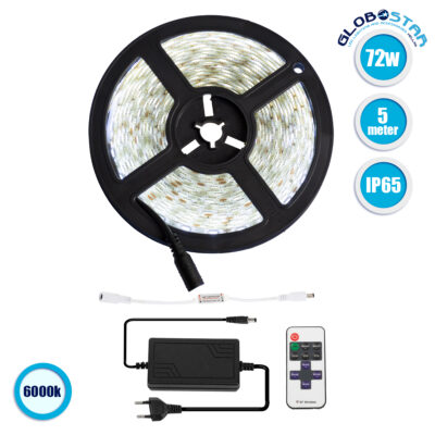 LEDTM® BRIGHTKIT 70414 Σετ Ταινίας με RF Ασύρματο Χειριστήριο & Τροφοδοτικό LED 72W 7920lm 120° AC 220-240V Αδιάβροχο IP65 300 x SMD5050 Chip Ψυχρό Λευκό 6000K Dimmable - Sanan SMD Chip - Μ500 x Π1 x Υ0.3cm - Ρολό 5 Μέτρων - 2 Χρόνια Εγγύηση
