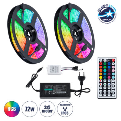 LEDTM® CHROMAWAVE 70418 Σετ Ταινίας με IR Ασύρματο Χειριστήριο & Τροφοδοτικό LED 72W 4320lm 120° AC 220-240V Αδιάβροχο IP65 300 x SMD5050 Chip Πολύχρωμο RGB Dimmable - Sanan SMD Chip - Μ1000 x Π1 x Υ0.3cm - Δύο Ρολά 5 Μέτρων - 2 Χρόνια Εγγύηση