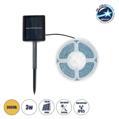 LEDTM® SOLARSTRIP 70420 Σετ Ταινίας με Αισθητήρα Ημέρας-Νύχτας LED 3W 120lm 120° DC 5V με Φωτοβολταϊκό Panel 5V 0.3W Αδιάβροχο IP65 90 x SMD2835 Chip Θερμό Λευκό 2700K Dimmable - Sanan SMD Chip - Μ300 x Π0.8 x Υ0.3cm - Ρολό 3 Μέτρων - 2 Χρόνια Εγγύηση