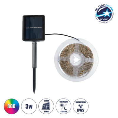 LEDTM® SOLARSTRIP 70421 Σετ Ταινίας 3W 90lm 120° DC 5V με Φωτοβολταϊκό Panel 5V 0.3W με Αισθητήρα Ημέρας-Νύχτας Αδιάβροχο IP65 90 x SMD2835 Chip Πολύχρωμο RGB Dimmable - Sanan SMD Chip - Μ300 x Π0.8 x Υ0.3cm - Ρολό 3 Μέτρων - 2 Χρόνια Εγγύηση