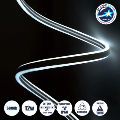 LEDTM® DOUBLESIDED 70480 Ταινία Neon Flex LED 12W/m 1080lm/m 240° DC 24V Αδιάβροχο IP65 120 x SMD2835 Chip/m Ψυχρό Λευκό 6000K Dimmable - Sanan SMD Chip - Μ100 x Π0.8 x Υ1.6cm - 3 Χρόνια Εγγύηση